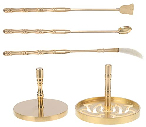 Healeved Messing Räucherwerkzeug Set 5-Teilig Mit Lotus Siegel Aschepresse Schaufel Löffel Und Räuchermopp Für DIY Weihrauch Herstellung Yoga Und Heimduft