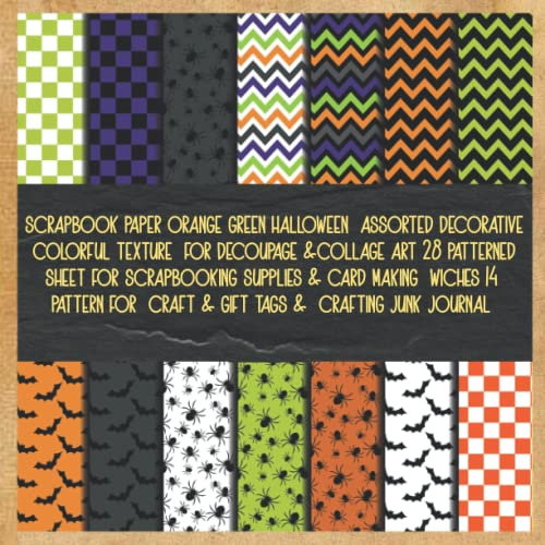 scrapbook paper orange green halloween assorted decorative colorful texture for decoupage &collage art 28 patterned sheet for scrapbooking supplies ... for craft & gift tags & crafting junk jour