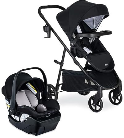 Britax Willow Brook Travel System, Car Seat Stroller Combo With Willow Infant Car Seat, Aspen Base, and Brook Stroller; ClickTight Technology, RightSize System and 4 Ways to Ride — Onyx Glacier