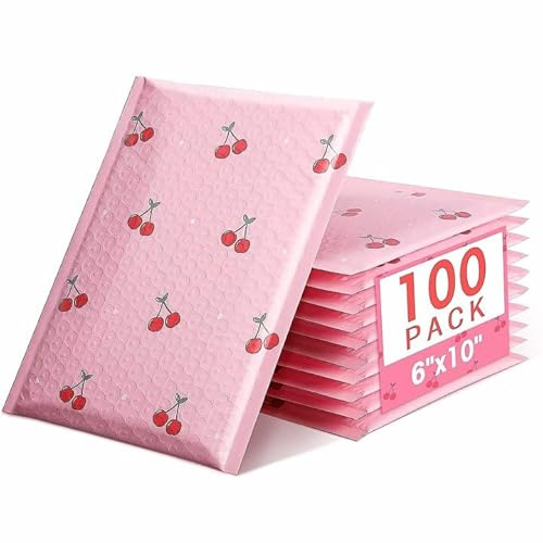 Cozymood 6x10 Inch Pink Poly Bubble Mailers 100 Pack,Waterproof Self Seal Adhesive Small Padded Mailing Envelopes,Cushioning Bubble Envelopes for Shipping,Mailing,Small Business,Packaging,Bulk #0