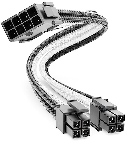 deleyCON 4+4-Pin EPS CPU Processeur Câble d'alimentation Rallonge 30cm - 18 AWG PSU Carte Mère PC Ordinateur Alimentation Électrique Nylon Cordon Électrique Mâle à Femelle - Noir Blanc