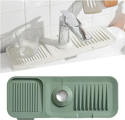 Silicone Faucet Mat,Faucet Sink Splash Guard,Silicone Faucet Handle Drip Catcher Tray,Kitchen Sink Splash Guard,Silicone Draining Mat for Kitchen Sink (Green)