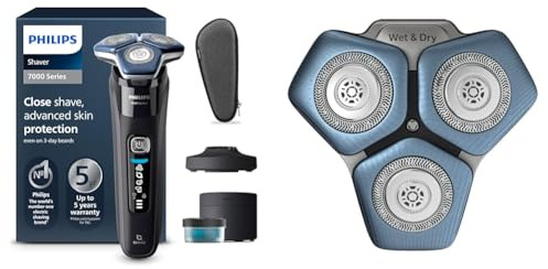 Set aus PHILIPS Shaver Series 7000 – Elektrischer Nass- und Trockenrasierer für Herren (Modell S7886/55) + Philips Ersatzscherkopf für Series 7000 & 5000 (Modell SH71/50)