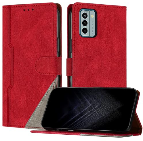 JayModCase Funda para Motorola Moto G22, Funda Flip Folio de Cuero Sintético con Ranura | Cierre Magnético | Soporte Plegable | Tarjetero y Monedero - Rojo