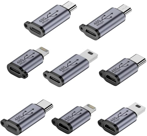 Hsupez 8 adaptadores Lightning a USB C, adaptador USB C, adaptador micro USB, adaptador mini USB, adaptador hembra a macho USB 2.0 para navegador, cámara de acción para uso en smartphone
