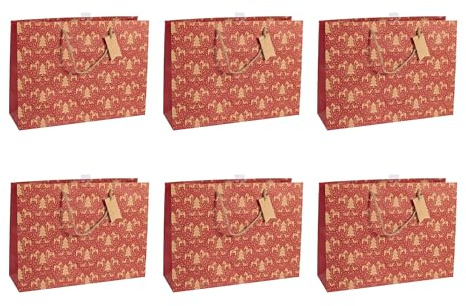 Eurowrap - X-28233-6Cpack - Un lot de 6 sacs cadeaux Noël - Grands formats 37,3x11,8x27,5cm - Sapins - Qualité supérieure, résistant :210g - idéal pour : jeux de société, puzzles, coffrets