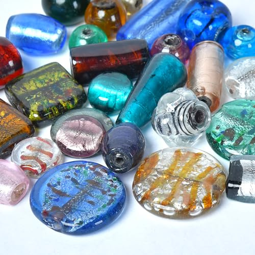 Craft Attic 1 LB Bag of Assorted Glass Beads for Jewelry Making, Handmade Silver Foil Mix for Bracelets and Necklaces, Crafting Supplies Kit, Large (Silver Foil Mix) | Assorted, Handmade Silver Foil Bead Mix, For Jewelry Making, Bracelets and Necklaces, Crafting Beads Supplies Kit