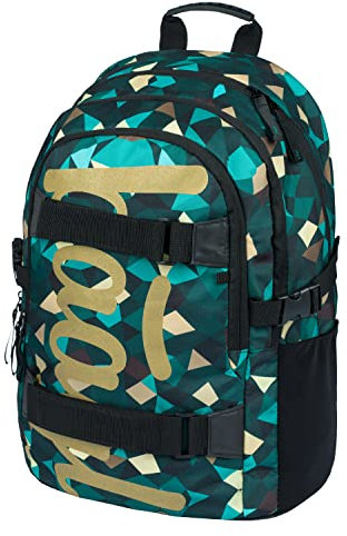 Baagl Schulrucksack für Jungen Teenager - Skateboard Rucksack - Kinderrucksack mit Laptopfach und Brustgurt für Schule (Skate Polygon)