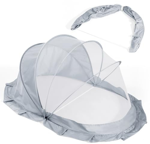 Orzbow Faltbares Baby Moskitonetz Zelt, Atmungsaktives Baby Insektenschutz für Sommer, Tragbares Krippen-Moskitonetz für Drinnen und Draußen, Sonnenschutz, Universal, Elegantes Grau