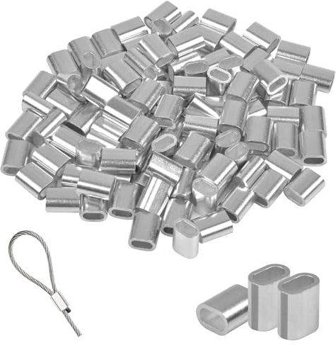 Aluminium Pressklemmen, 4mm Aluminiumhülse Ovale, Metallhülsen, Aluminium Crimp Schlaufe, Draht Seilverbinder, für Seile Draht Seilverbinder, Stahlseil Drahtseil Kabel, Silber