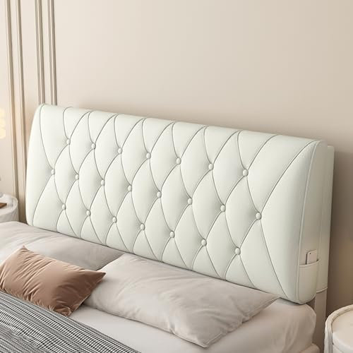 ZZYK Weiches Kunstleder Kopfteil Gepolstertes Kissenbrett Nachttischkissenbett Weiche Hülle Lendenwirbelstützkissen Abnehmbares Tagesbett Etagenbett Kissen,Weiß,Straps/71x23x4In