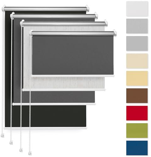 Rettika Verdunkelungsrollo ohne Bohren, für Fenster, Breite 55 cm, Höhe 120 cm, Graphit Farbe, Klemmfix Montage, Jalousien Fenster, Fenster rollos für innen, Klemmrollo
