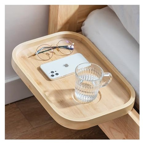 Kleiner Couchtisch Nachttischregal aus Holz for Bett und Etagenbett, Regal, Tablett, Tisch, Caddy, Etagen-Organizer, Klemme am Regal for Etagenbett im Studentenwohnheim Kleiner Teetisch(Natural)