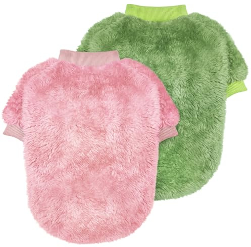 Idepet 2PCS Hund Pullover Haustier Pullover Pullover, Warme Welpe Sweatshirt Hunde Mäntel Pyjamas Katze Bekleidung Strickwaren Jumpsuit Kleidung Chihuahua Yorki Kleiner Mittlerer Hund (PinkGreen, M)