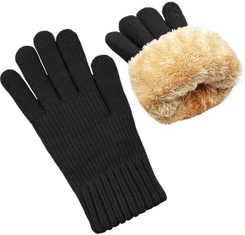 lifwimner Winter Gloves for Women Warm Wool Touch Screen Ladies Windproof Thermal Knit Fleece Lined Gloves for Cold Weather(Black)