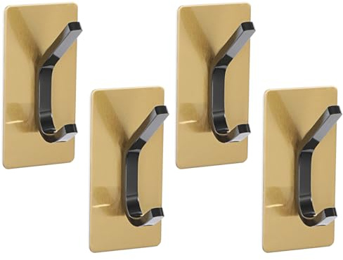 Mooche 4PCS 45MM Edelstahl Handtuchhaken,Wandhaken Ohne Bohren,Gold-schwarz | Haken bis 10kg Tragfähigkeit,garderobenhaken ohne Bohren einfach zu montieren,stabil kleiderhaken,langlebig und rostfrei