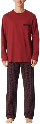 Schiesser Pyjamasset för män, långa nattkläder, set med pyjamasset, Mörkröd_180262, 52