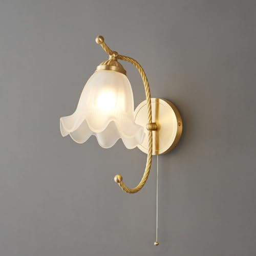 AoLa Messing Wandlampe mit Schalter Glas Wandleuchten Innen Florentiner Glas Lampenschirm, Schwanenhals Design E14 Nachttischlampe Vintage Wandbeleuchtung Retro Lampe für Schlafzimmer Korridor Gold