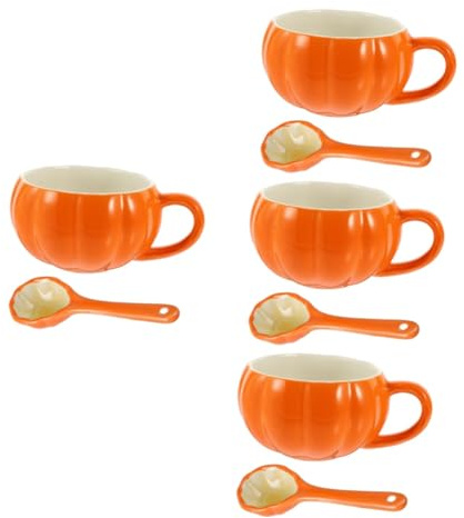 Cabilock 4 Sätze Kürbisbecher aus Keramik kaffeetassen kaffeebecher to-go Zuckerschüssel Becher in Kürbisform Plüsch suppentassen suppenschüssel Wasserkrüge aus Keramik Keramikbecher Orange