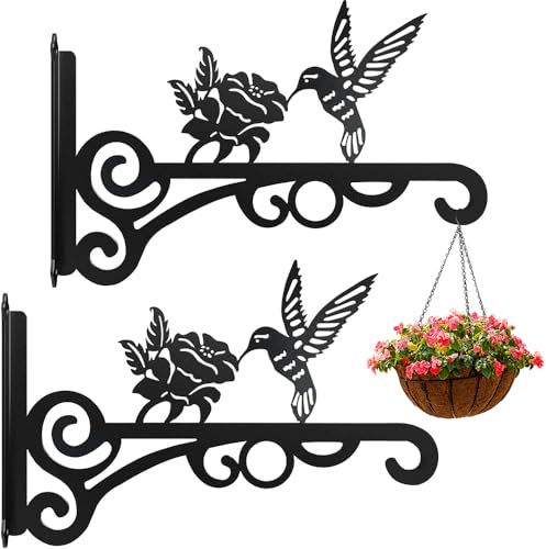 BIZOI 2 Stück Pflanzenhalterung Blumenampelhalter Eisen Wandhaken Blumenampel Wandhalter Haken, 25cm Wandhaken für Blumenampel, Blumenampel Vogelhäuschen Wandhalter Haken zum Aufhängen von Pflanzer