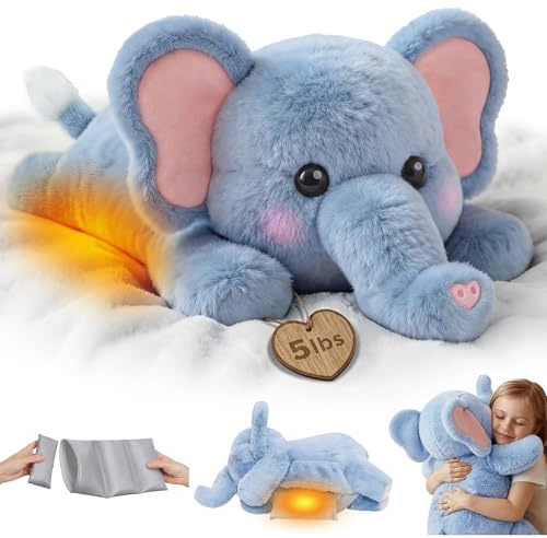 Mewaii Peluche Lestée Éléphant, Poids Réglable, Lavable, 2,3kg | Réfrigérable et Micro-ondable, Déco Mignonne Chambre/Bureau, Cadeau pour Fêtes et Anniversaires