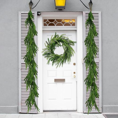 9ft / 6ft / 5ft Weihnachtsgirlanden Norfolk Kiefer Girlande Künstliches Faux Grün Zypresse Girlande Für Urlaub Kamin Wand Treppengeländer Indoor Mantel Dekor, 2pcs, 150CM/5FT