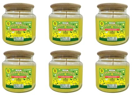 Paquete de 6 velas en tarro de cristal perfumado con citronela de Java 100% natural, antimosquitos y antiinsectos, 80 horas Cereria Di Giorgio