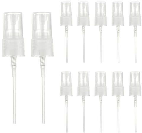 sourcing map Fine Mist Spray Top, Spray Bottle Nozzle Sprayer Top Replacement for 18 Caliber PET Bottles, for Essential Oil Hair Care Home Beauty, Pack of 12, Clear