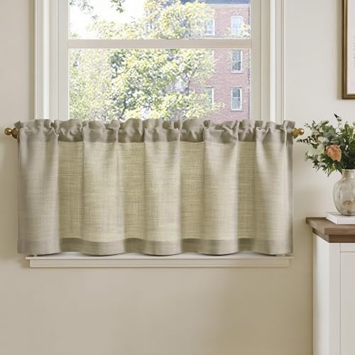 TOPICK Tenda Cucina Tende Corte Piccole Brise Vento, Taupe 125x40 cm 1 Pannello con Passante per Traversa Per Finestra, Armadio, Mobile Basso, Camera e Copertura Sotto Lavandino