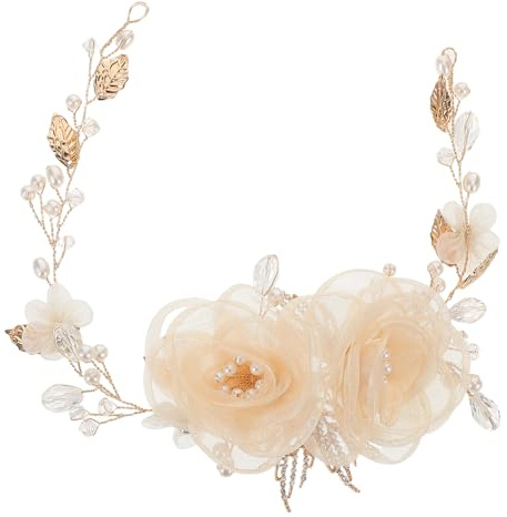 Homoyoyo Elegant Bridal Flower Headpiece Handmade Pearl Floral Hair Vine Wedding Hair Accessories for Bride Bridesmaid Flower Girl Leaf Vine Design