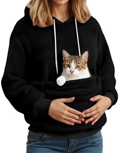 Pullover mit Hundetasche Damen Hoodie mit Katzen Hund Tasche Haustier Kapuzenpullover Winter Warm Langarm Sweatshirt Hundetasche Kapuzenpulli Übergröße Katzentasche Pullover Niedlicher Pulli