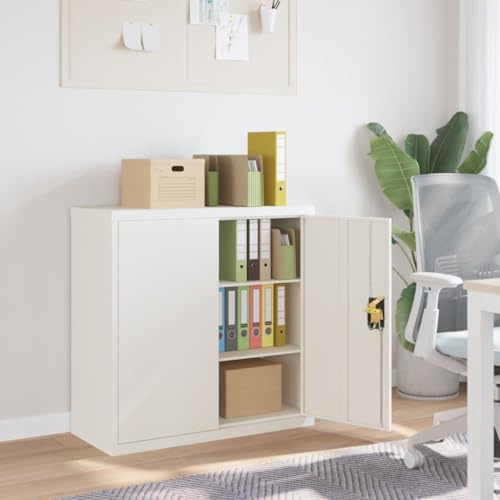 Iiaky Armario Archivador Oficina en Acero Armario metálico Armario Exterior e Interior con Cerradura Armario de Garaje Armario Multiusos-Blanco-90 x 40 x 90 cm