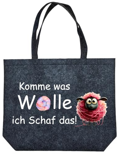 m-creativeworld production Filztasche Bedruckt - Wolle - Hobby - Schaf - Spruch - Motivation - Grau - 49 x 39 cm - Geschenk - Shopper (Dunkelgrau)