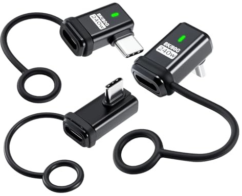 Lot de 3 adaptateurs coudés USB C 90 °, prend en charge la charge rapide Thunderbolt 5, 240 W, transfert de données 80 Gbps, sans perte audio, compatible avec les appareils USB-C, noir, avec cordon