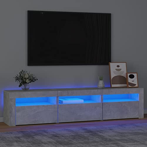 INLIFE Meuble TV avec lumières LED Gris béton 180x35x40 cm