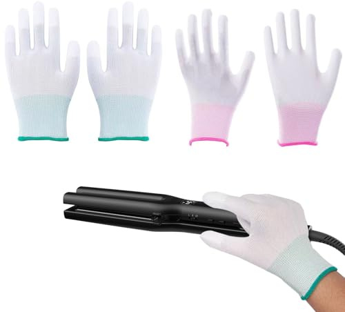 Vexorlian Heat Resistant Gloves with Silicone Grip, 2 Pairs Hair Styling Heat Protection Gloves for Curling Iron & Flat Iron in Pink & Green