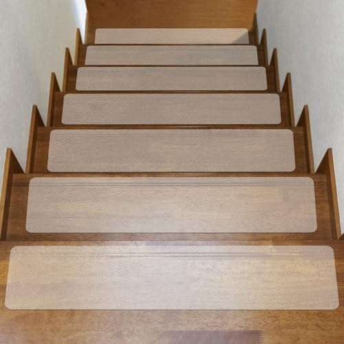 Transparent Anti-Slip Tape 15cm x 76cm 10-Pack Clear Stair Treads Pre-Cut | Clear adhesive grip tape for wooden steps, floors & stairs. Pre-cut, easy use, non-slip protection for indoor surfaces