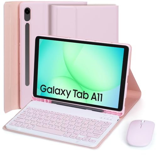 EHLCYS Funda con Teclado para Samsung Galaxy Tab A11 / Galaxy Tab A9 8,7 Pulgadas (2025/2023), Español Ñ Teclado Desmontable, Cubierta Ultrafina Multiángulo con Soporte para Lápiz & Ratón,Rosado