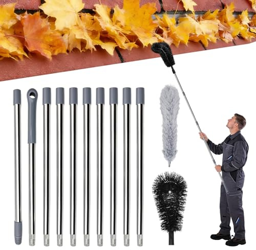 MospdyGear 390 cm Gutter Reinigungsbürste Kit, Ausziehbare Dachbürste, Gebogenes Designwerkzeug, Geeignet für die Reinigung von Dachrinnen und für die Gartenarbeit im Haushalt