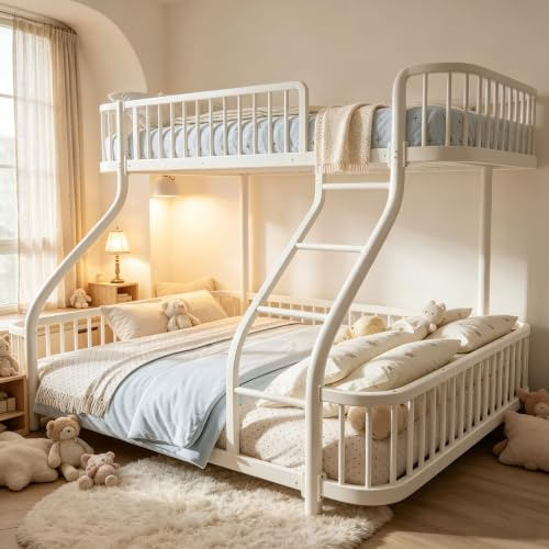 Calivra Etagenbett 90 x 200/140 x 200 cm, Metall Hochbett mit Leiter und Schutzgitter, stabiles Doppelstockbett für Kinder und Jugendliche, EN 747 geprüft,ohne Matratze (Weiß)