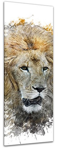 Bilderdepot24 Keilrahmenbild - Aquarell - Löwe - Bild auf Leinwand 40 x 120 cm einteilig - Leinwandbilder Bilder als Leinwanddruck Tierbild Malerei - Wildtier - Mähne - afrikanische Grosskatze