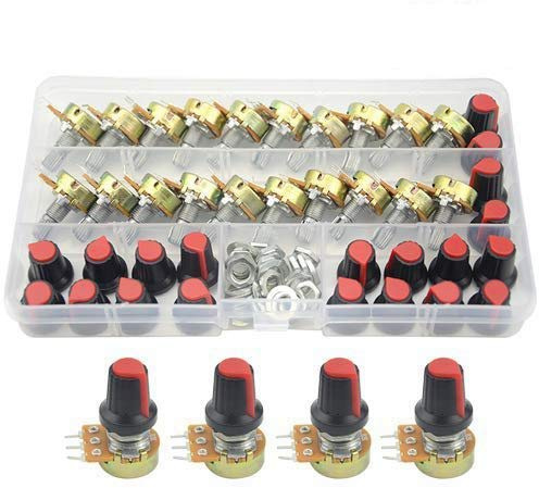WMYCONGCONG 20 PCS B10K 10K Ohm Knurled Shaft Linear Rotary Taper Potentiometer with Cap Kit (B10K)