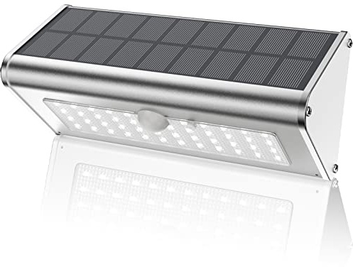 Super Bright Solar Outdoor Lights IP65 Water Proof, 1100 Lumens Wireless 4500mAh LED Motion Sensor Lights, Aluminum Metal Housing Security Lights with 4 Modes Flood Wall Lights, 1 Pack (Daylight)