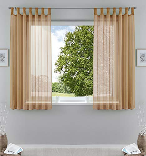 Voile Gardine Schlaufenschal 2er-Set transparent Sand 175x140 »Bern« | Schlaufen abtrennbar für Gardinenschiene, eingenähtes Kräuselband, Bleibandabschluss, 100 % Polyester-Voile, waschbar 40 °C