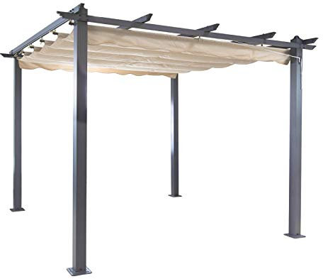 DEMA Alu Pergola Garten Pavillon Freiburg, Sonnenschutz mit Sonnendach, Beige, 296x296 cm, Robust, Stabil, Wetterfest, Terrasse, Garten, Outdoor