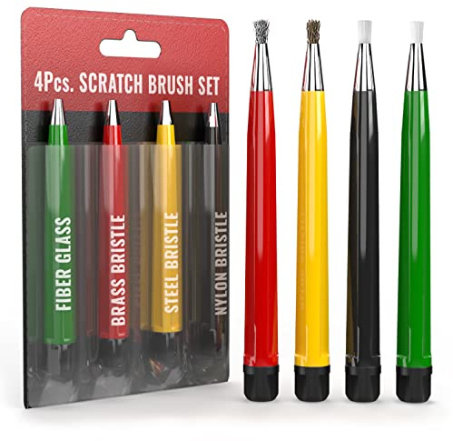 Fiberglass Pen Scratch Brush Set - Jewelry Cleaning Brush with Steel, Brass, Nylon, Fiberglass Tips for Corrosion Remover and Rust, Jewelry, Electrical Circuit Boards and Auto Body Work