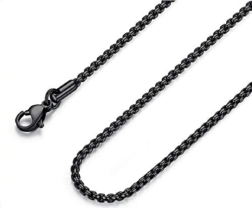 FOSIR Mens Black Rolo Chain Necklace, Stainless Steel Chain for Men and Women, Wide 3mm,18 Inch