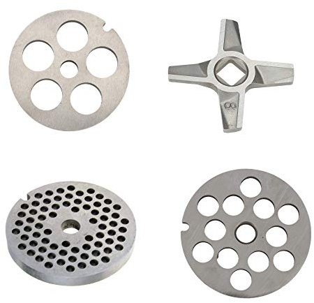 Wessper 3 x Grille Hachoir N°8 (Diamètre des Trous: 4/10/16 mm), 1 x Couteau à deux faces pour Hachoir N°8