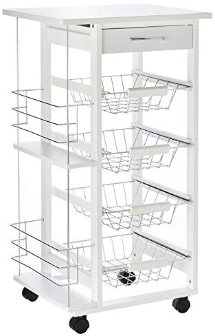 HOMCOM Carrito de Cocina con Ruedas Carro Multiusos con Cajón 4 Cestas Extraíbles de Metal y Bastidores Laterales 47x37x83 cm Blanco