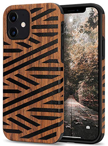 Tasikar Coque iPhone 12 Mini Étui Bois et Souple TPU Silicone Compatible avec iPhone 12 Mini (Cuir & Bois)